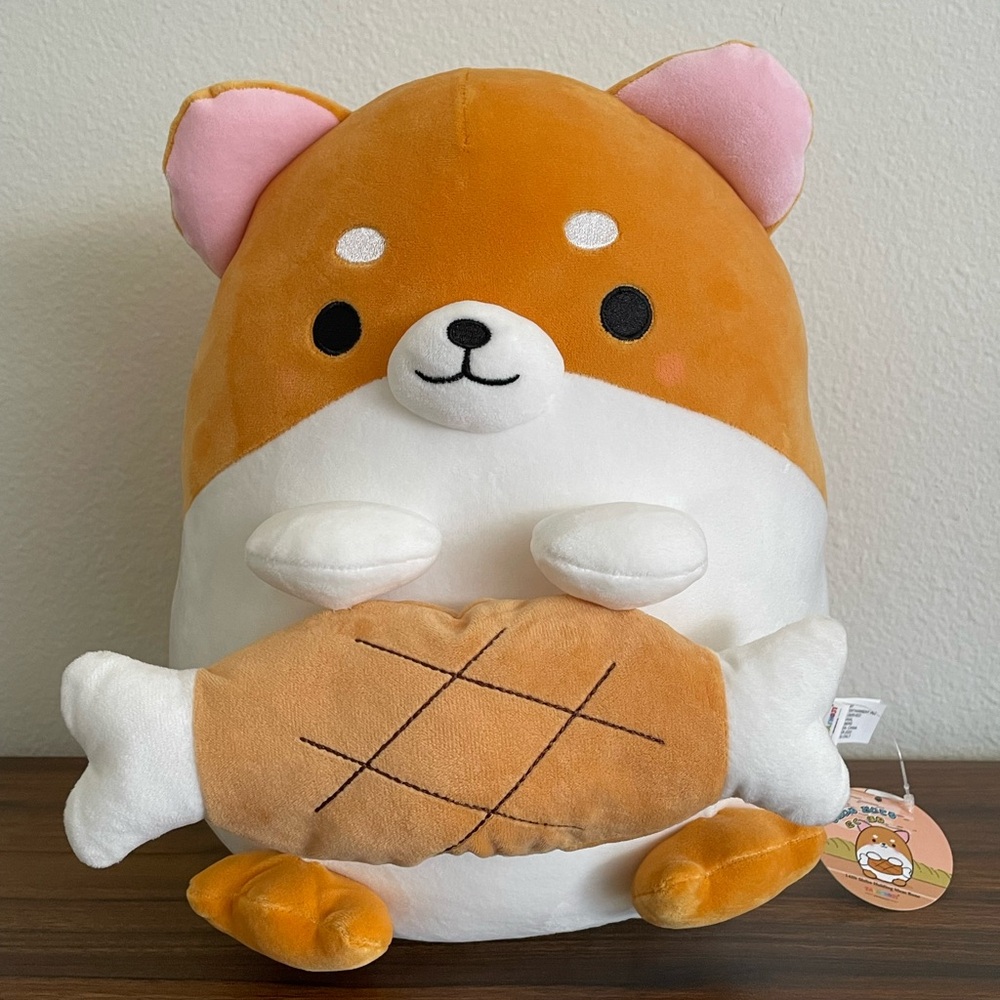 Takashoji Shiba Holding Meat Bone 14 Inch Round1 Plushie
